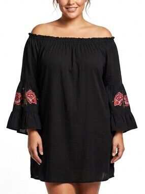 FEATHERS Whimsigoth Embroidered Bell Sleeve Boho Mini Dress XL